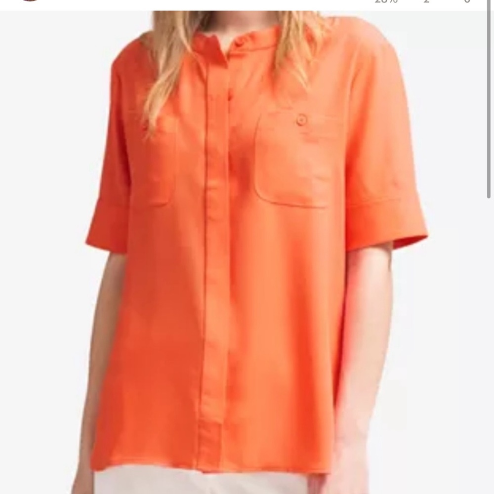 DKNY High-Low Button Up Short Sleeve Shirt